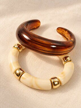 2-Pc Tortoiseshell & Cream Marble Bracelet Set